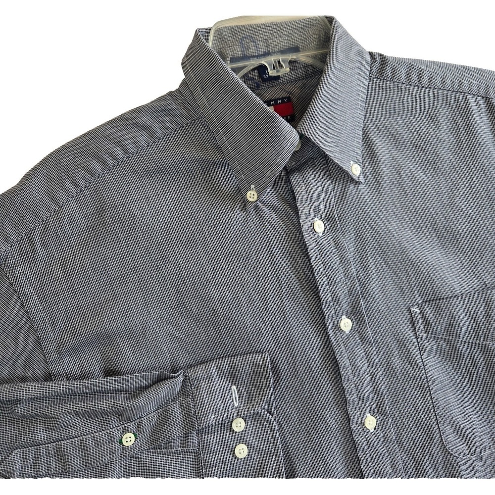 Y2K Tommy Hilfiger Shirt Mens 15 32-33 Micro Check‎ Crisp Cotton Business Chic